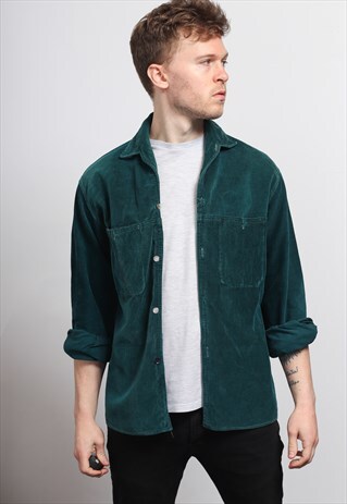 VINTAGE CORDUROY CORD SHIRT GREEN
