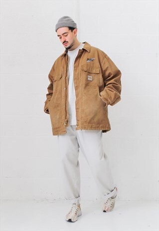 VINTAGE CARHARTT WORKER JACKET WITH BACK PRINT IN TAN