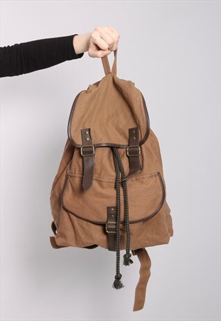 VINTAGE 90S CANVAS FAUX LEATHER STRAP BACKPACK RUCKSACK