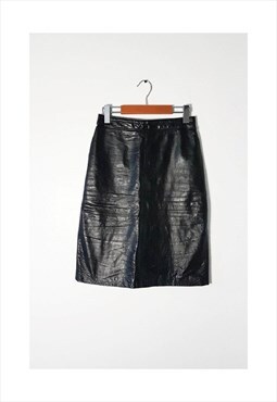 90s Black Leather Mini Skirt, Size 4/27