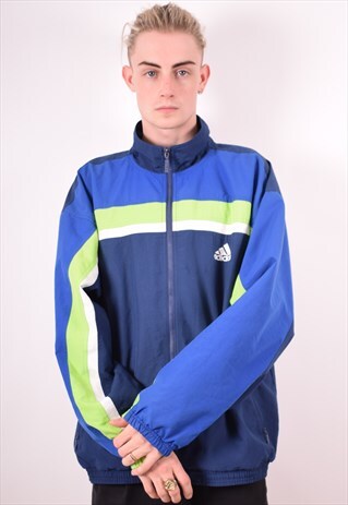 ADIDAS MENS VINTAGE TRACKSUIT TOP JACKET XL BLUE 90S