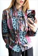 Abstract Floral Colorful Wildwood Retro Blouse M L