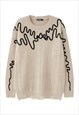 CABLE SWEATER DISTRESSED JUMPER RETRO TEXTURED TOP IN CREAM