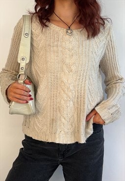 Vintage 00s Gap Cream Cable Knit Round Neck Jumper