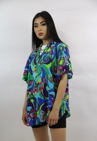 VINTAGE 90'S COLOURFUL FLORAL DETAIL SHIRT