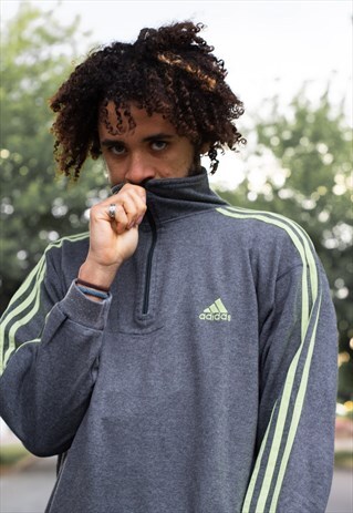 VINTAGE 90'S ADIDAS QUARTER ZIP SWEATSHIRT IN GREY