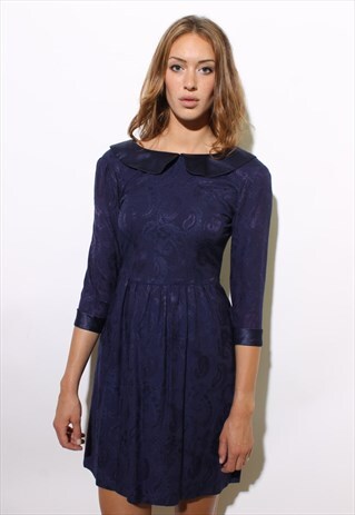 VINTAGE 1970'S 70'S PAISLEY PETER PAN COLLAR MINI DRESS XS-S
