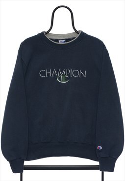 Vintage Champion 90s Spellout Navy Sweatshirt Womens