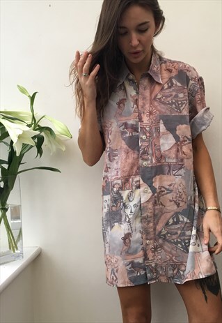 PATTERNED ABSTRACT OVERSIZED VINTAGE UNISEX FESTIVAL SHIRT