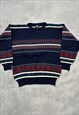 VINTAGE KNITTED JUMPER ABSTRACT PATTERNED GRANDAD SWEATER