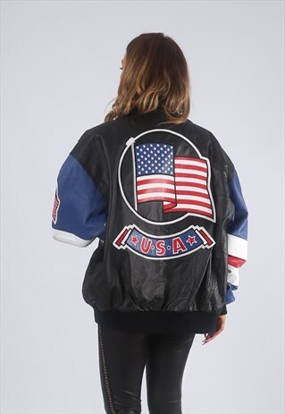 VINTAGE USA LEATHER BOMBER JACKET MICHAEL HOBAN 18 (G2N)