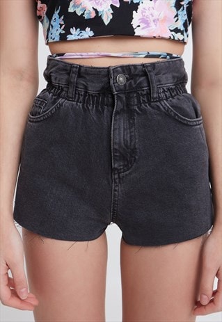 RAW HEM PAPERBAG SHORTS - CHARCOAL GREY