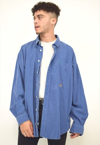 VINTAGE 90S TOMMY HILFIGER BLUE CORDUROY SHIRT