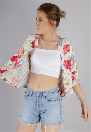 VINTAGE REWORKED CROPPED PATTERNED SHIRT Z628