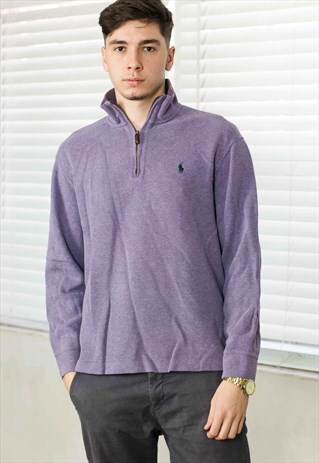 VINTAGE RALPH LAUREN 1/4 ZIP FRONT JUMPER LOGO 90S L 19.1