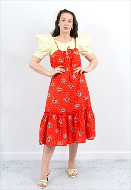 Vintage red slip dress in floral pattern summer