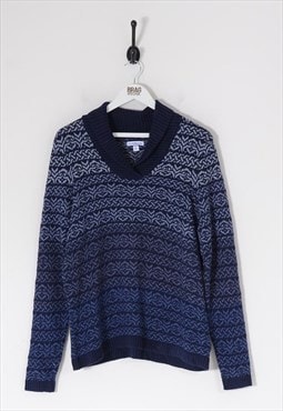 Vintage collared patterned knit jumper navy xl - bv10919