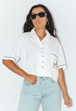 Vintage 80s Graphic Short Sleeves Embroidered Shirt