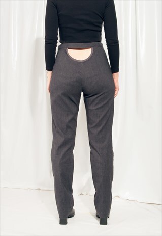 Reworked Vintage Trousers 90s Cut Out High Waist Pants