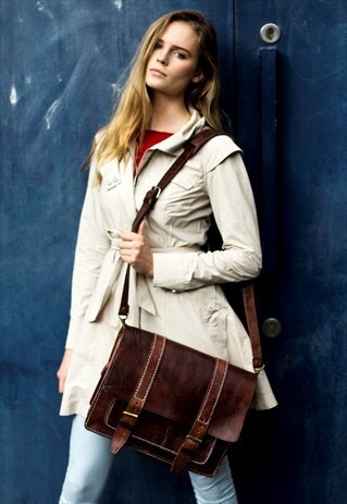 VINTAGE STYLE HAND STITCHED BROWN SATCHEL