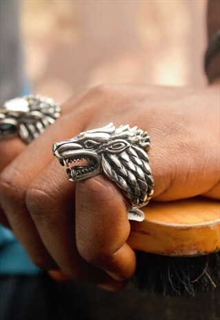 BIG BAD WOLF RING IN BURNISHED SILVER