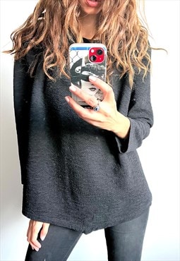 90s Black Minimal Oversized Jumper / Sweater - Large 