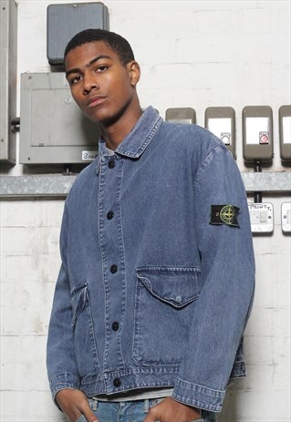 RARE VINTAGE STONE ISLAND GREEN EDGED BADGE DENIM JACKET