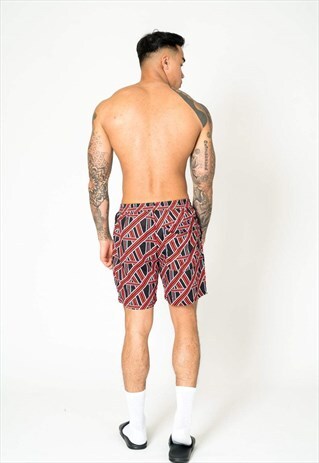 RELAXED FIT SHORTS IN RED AND BLACK GEMTRIC PATTERN