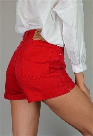 VINTAGE 90S RED DENIM HIGH WAISTED SHORTS