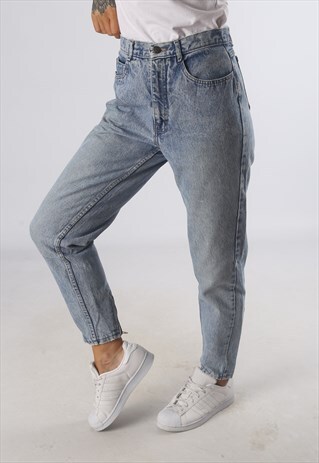 VINTAGE HIGH WAISTED DENIM JEANS ACID WASH UK 10 - 12 (GG2H)