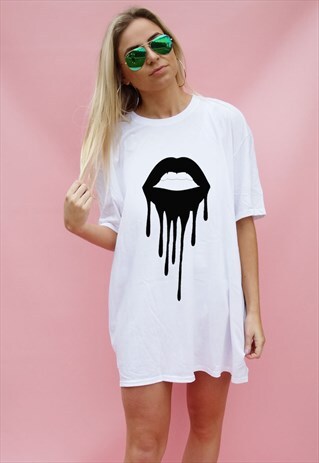 BLACK DRIP LIP PRINT OVERSIZE TEE