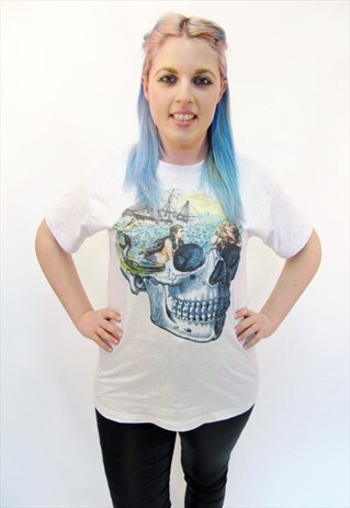 MERMAID SKULL ASH GREY OVERSIZED TEE
