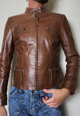 Brown Leather Biker Jacket