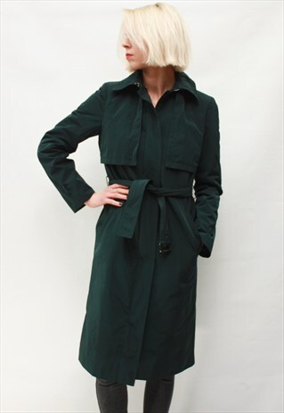 VINTAGE 90' BEAUTIFUL AMAZING DARK GREEN TRENCH COAT