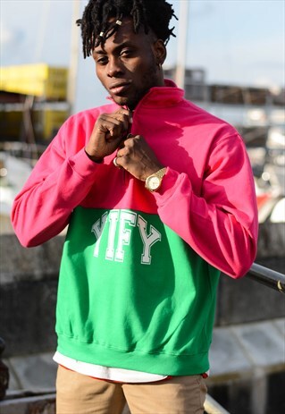 SPLIT TONE 1/4 ZIP SWEATSHIRT WITH SPELL OUT LOGO.