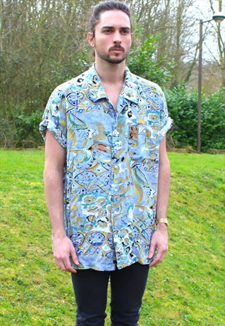 VINTAGE 80S ART NERD SHIRT - XL - FESTIVAL - RETRO SPLASH