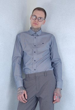 Vintage Y2K Light Stripped Blue Grey Glam Casual Suit Shirt