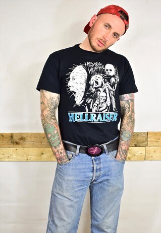 RARE VINTAGE 90S HELLRAISER BLACK PRINT T SHIRT