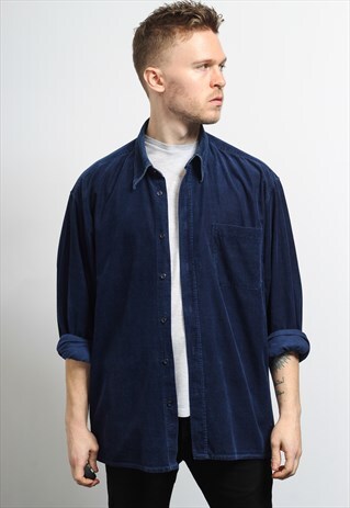 VINTAGE CORDUROY CORD SHIRT BLUE