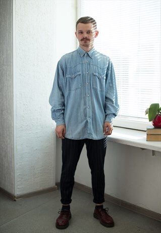 VINTAGE 90'S LIGHT BLUE SOFT DENIM WESTER SHIRT