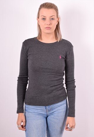 RALPH LAUREN WOMENS VINTAGE TOP LONG SLEEVE XS GREY 90S