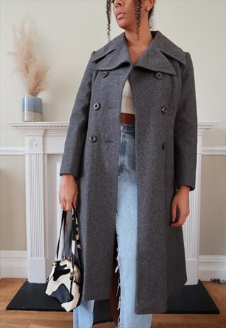Vintage wool mix full length coat UK 10/12 in grey.