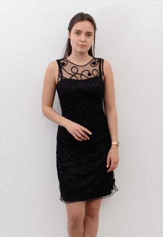 VINTAGE 90'S S SHEER GOTHIC BLACK MINI DRESS SLEEVELESS Y2K
