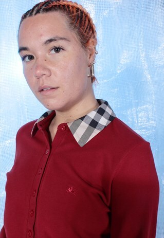 VINTAGE BURBERRY RED POLO TOP