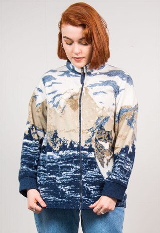 VINTAGE MOUNTAIN PRINT FLEECE JACKET