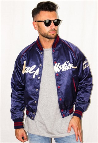 VINTAGE 80'S BLUE 'LOCAL MOTION' BOMBER JACKET