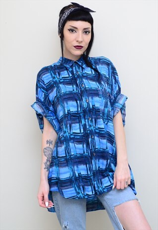 VINTAGE 90'S INDIE BLUE PATTERNED OVERSIZED SHIRT