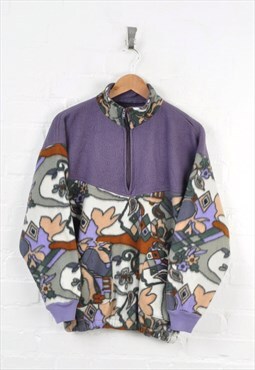 Vintage Fleece 1/4 Zip Retro Pattern Purple Ladies Medium