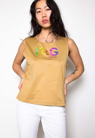 VINTAGE 90S DOLCE & GABBANA BEIGE VEST TOP ID:A003