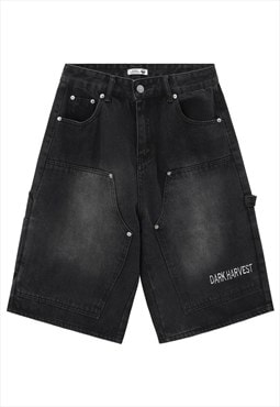 Tie-dye denim shorts premium gradient skater pants in black